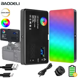 Luz de câmera LED RGB regulável, saída colorida, kit de vídeo, painel bi-color, CRI 95 +, recarregável, 2500K-9000K, 3100mAh