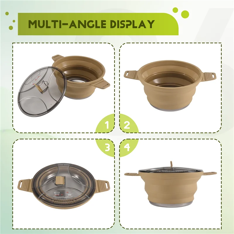 

B06C-1 Piece Outdoor Folding Pot Silicone Hiking Cooking Pot Portable Picnic Pot ,Khaki