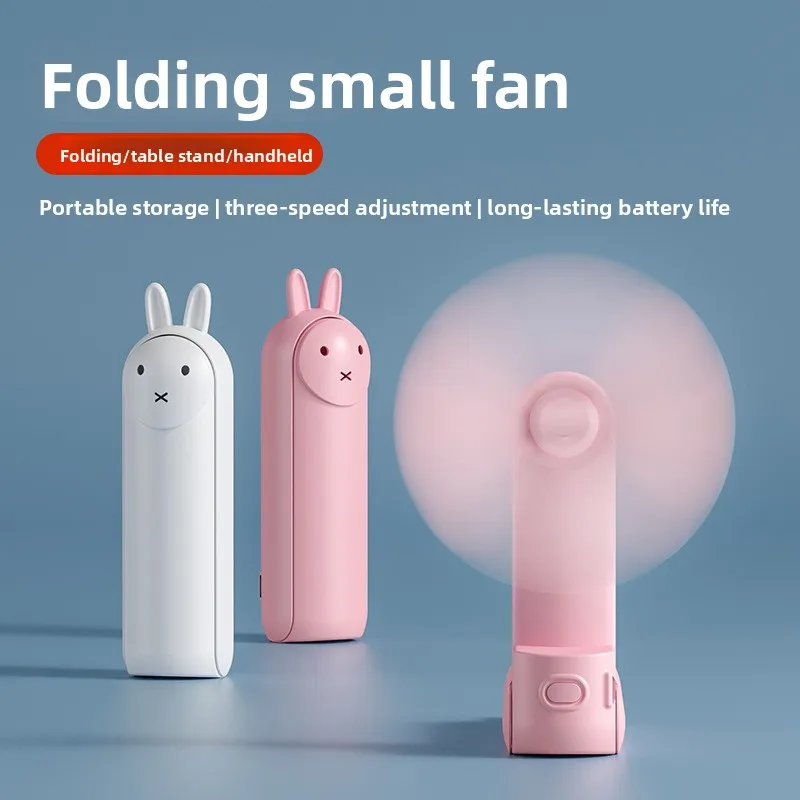 Cute Rabbit Foldable Handheld Fan, 3 Speed USB Rechargeable Mini Desk Fan, Portable Personal Fan for Students Dorm