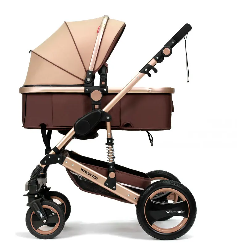 

High Landscape Fold Baby Stroller Pram, 2 in 1 Kids Carriage With Rubber Wheel, Good Shock Absorption & Aluminum Alloy Frame