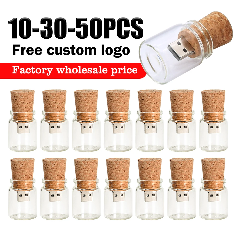 

10/30/50 шт./лот, стеклянная бутылка для дрейфа USB 2.0 с пробковым флэш-накопителем, 8 ГБ, 16 ГБ, 32 ГБ, 64 ГБ, 128 ГБ, ручка, свадебный подарок