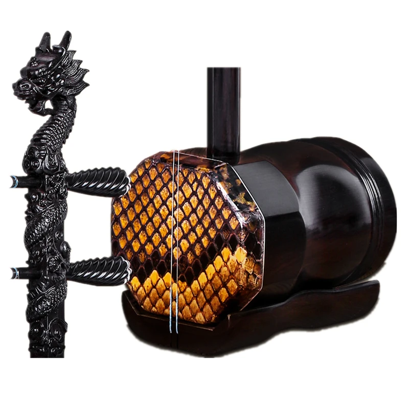 

Black Sandalwood Dragon Head Erhu, Flat Octagonal Erhu, Musical Instrument Grading Erheen with Bow Case Two Strings Violin