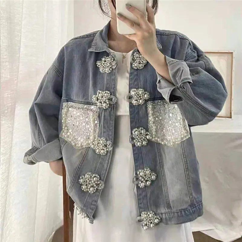 

Vintage Contrast Color Patchwork Short Denim Coat Women Fashion Diamond Spring Single-breasted Streetwear Casual Chaqueta Mujer