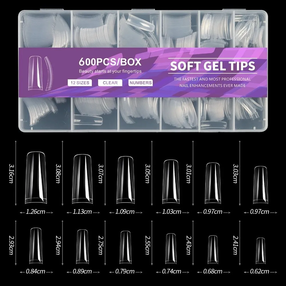 New 600Pcs False Nail Almond-Shaped Transparent Almond Nail Tips Short Length Full Cover False Nail Tips Nail Extensions