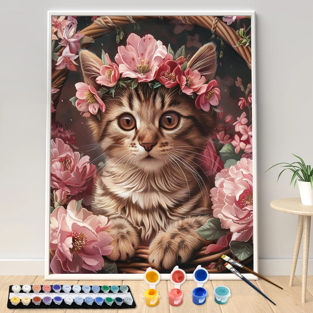 Painting By Numbers Cute Flower Cat Animals Adult Oil Kit Seascape DIY Acrylic Paint Canva Artwork Gift Home Decorate