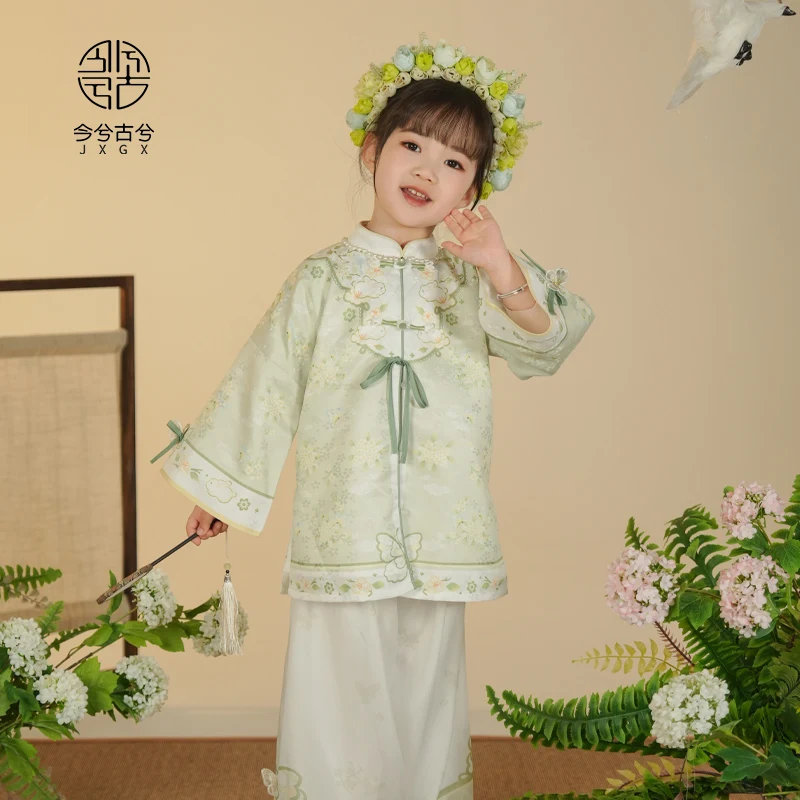 طقم فستان تانغ مطرز للفتيات من Hanfu ، فستان كنز نسائي ، إبزيم مقلاة محسن ، طراز صيني ، ريترو ، منتج جديد ، الربيع ،