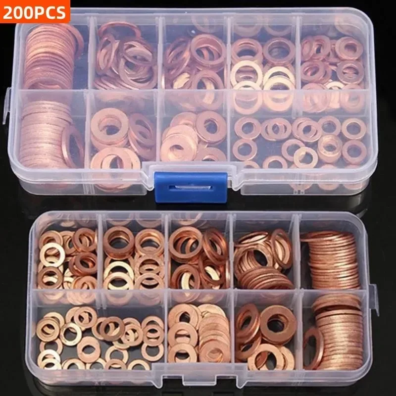 Copper Washer Gasket Nut and Bolt Set Flat Ring Seal Assortment Kit with Box //M8/M10/M12/M14 for Sump Plugs