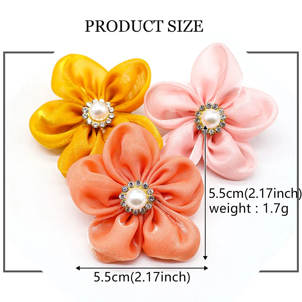 10PCS Flower Pet Dog Cat Bows with Pearl Diomand Movable Puppy Collar Gifts for Small Dog Grooming Accessories Supplies