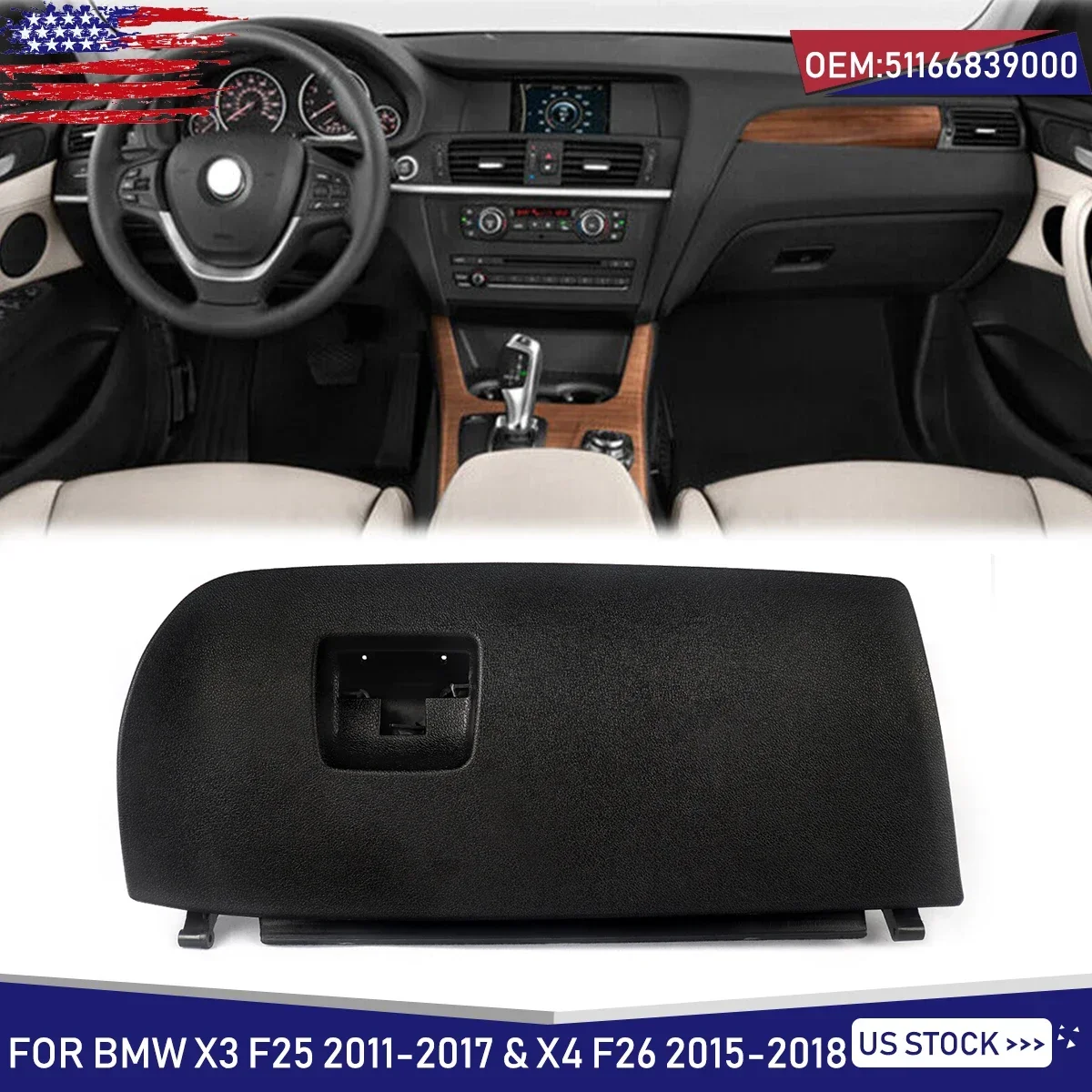 Fits 2011-2018 BMW X3 F25 X4 F26 Black Dash Glove Box Door Cover Lid 51166839000