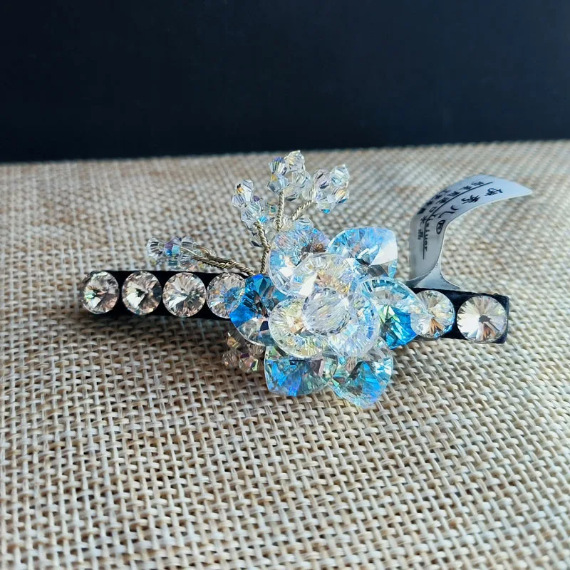 jewelry handmade blue exquisite crystal three-dimensional flower duck beak clip edge clip hair accessories