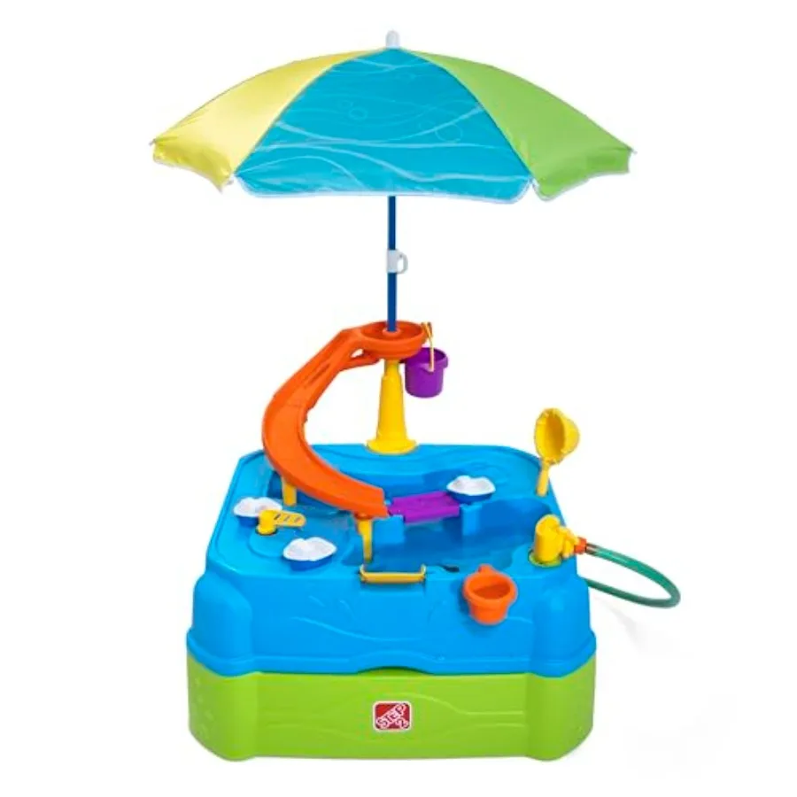 Waterpark Wonders Mesa de água de duas camadas, conjunto de jogos sensoriais de atividades aquáticas para crianças, vem com guarda-chuva, brinquedos de verão ao ar livre, 11 peças