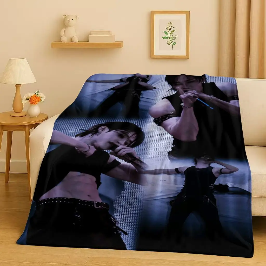 3D Kpop Bang Chan,lee Know Star Art Flannel Blanket,Ultra Soft Warm Plush Throw for Home Bedroom Bed Sofa Cover Office Gift