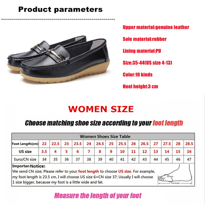 WOIZGIC Women\'s Mother Ladies Woman Female Genuine Leather Shoes Flats Loafers Platform Bling Slip On Moccasins Plus Size 43 44