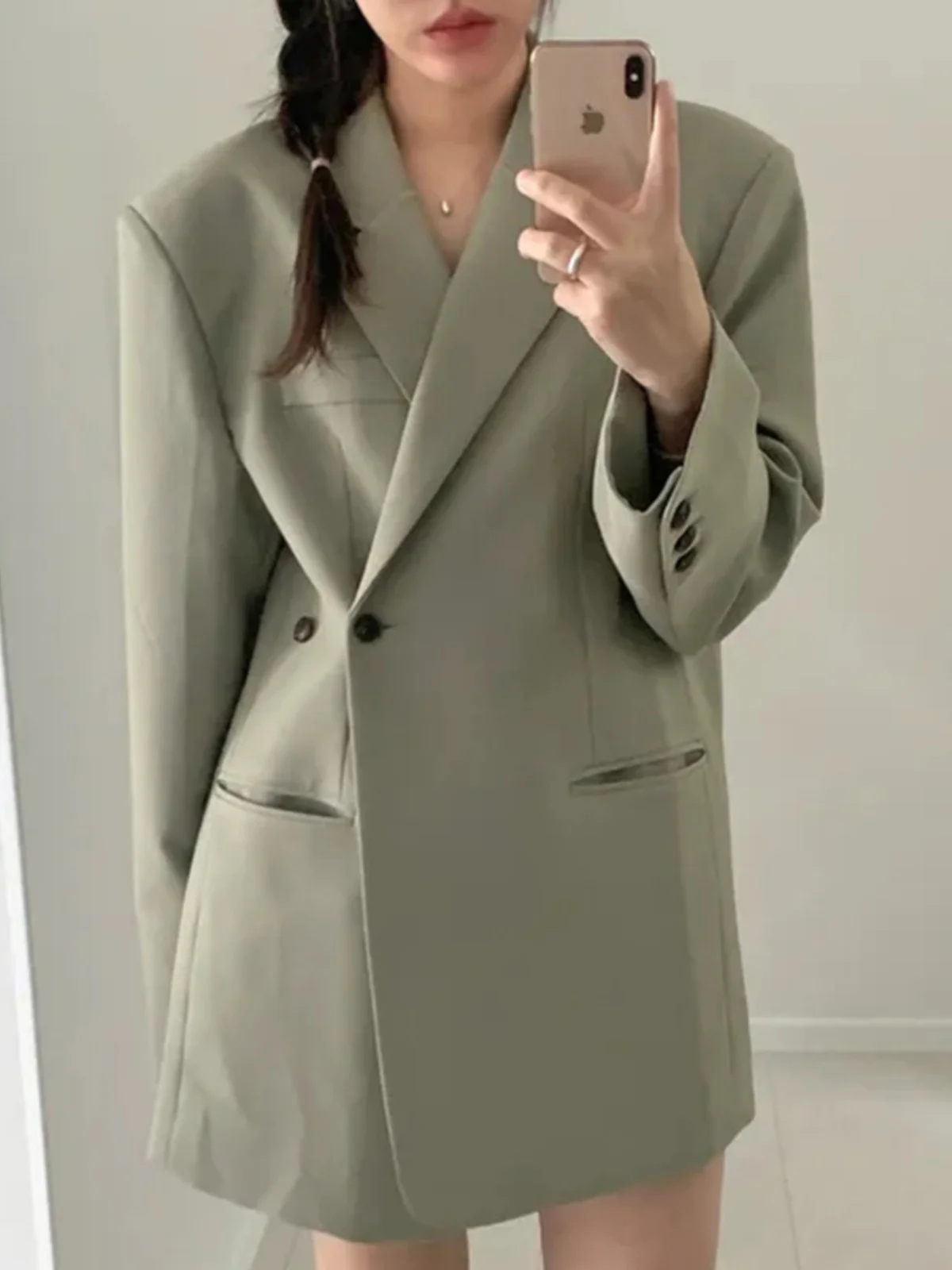 Chique vintage winterrevers Ontwerp met één knop Casual los Veelzijdig pak Jaet Asymmetrische match Alle losse casual vrije tijd