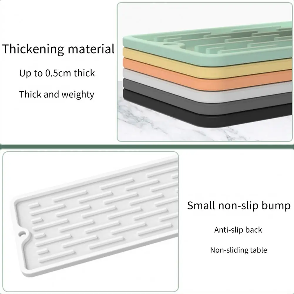 Anti-slip Drainage Pad Silicone Drain Mat with Anti-slip Grooves Quick Dry Kitchen Sink Protection Pad Food-grade for Kitchen