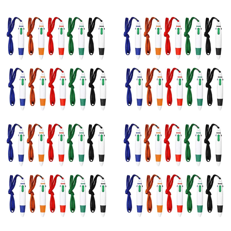 

ABRJ-60 Pcs Retractable Pens On Lanyard Neck Pens In A Rope Shuttle Pen 4 Color Ink Ballpoint Pen With Chain For School Home
