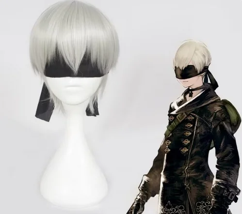 Model Silver Wig NieR:Automata 9S Cosplay Wig with Black Eye Patch Cosplay Halloween