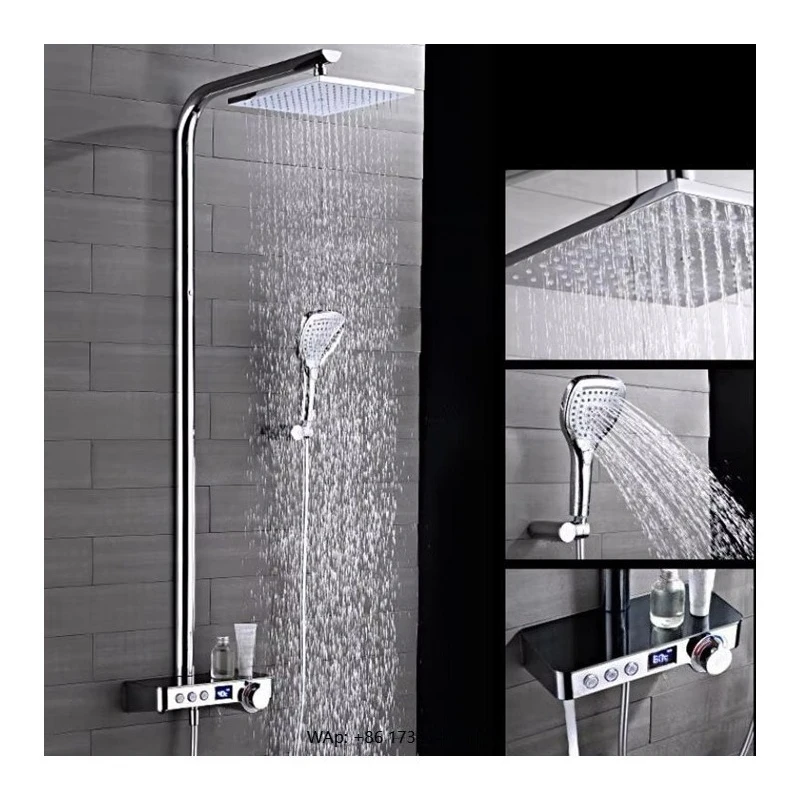 Deluxe Thermostatic Hot and Cold Rainhead Shower Set Chrome Polished Ceramic Wall Mount Bracket for Bathroom 3 Function Manual