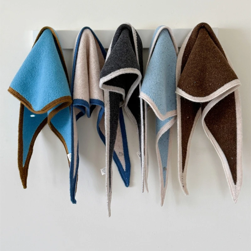 Vintage stijl wollen contrasterende driehoekige sjaal voor dames herfst en winter Veelzijdige warme nekbeschermingssjaal Dames Luxe