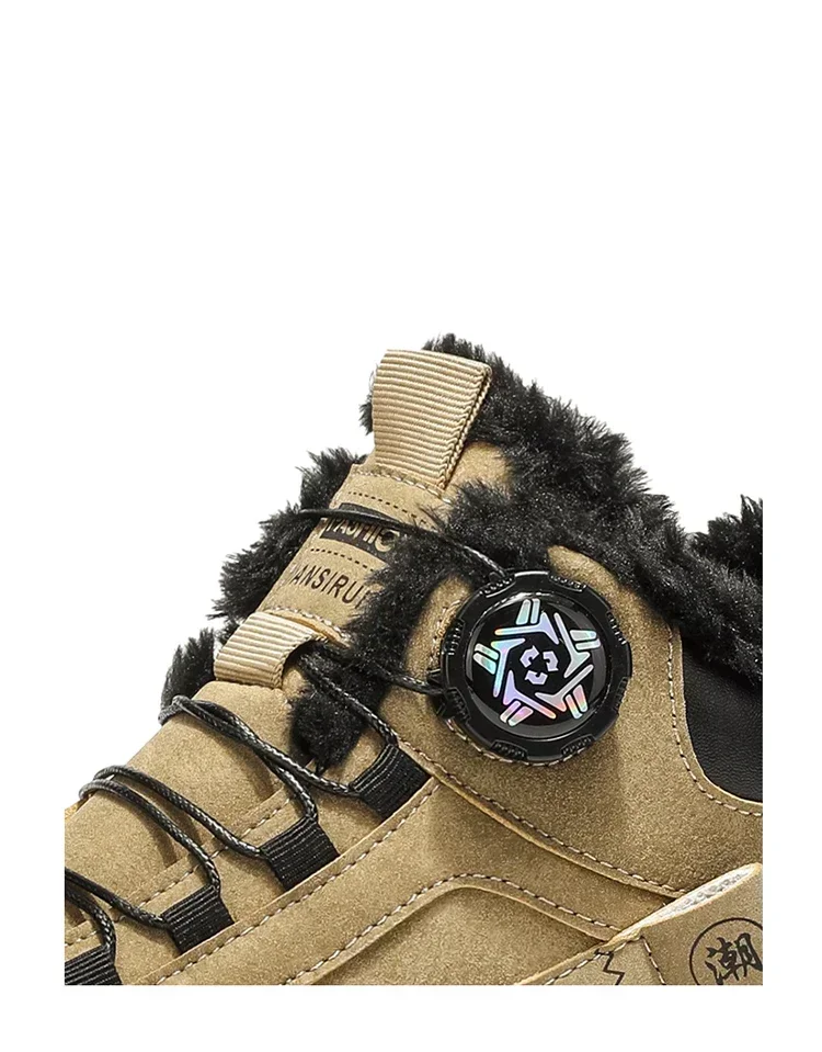 Herren Winterstiefel mit Plüschfutter, Schnürstiefel mit Drehverschluss, rutschfeste, strapazierfähige, warme Outdoor-Arbeitsstiefel – Detail 4