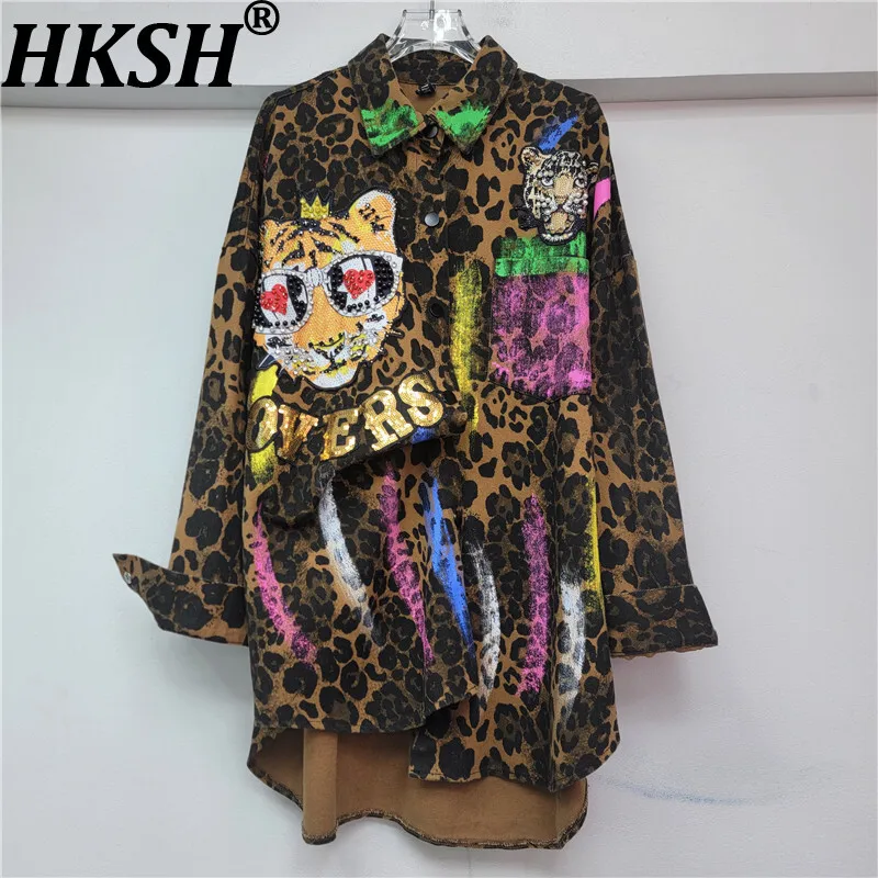 

HKSH Autumn New Women European Style Fashion Streetwear Personality Shirt Graffiti Cartoon Print Trendy Casual Jacket Ins HK8444