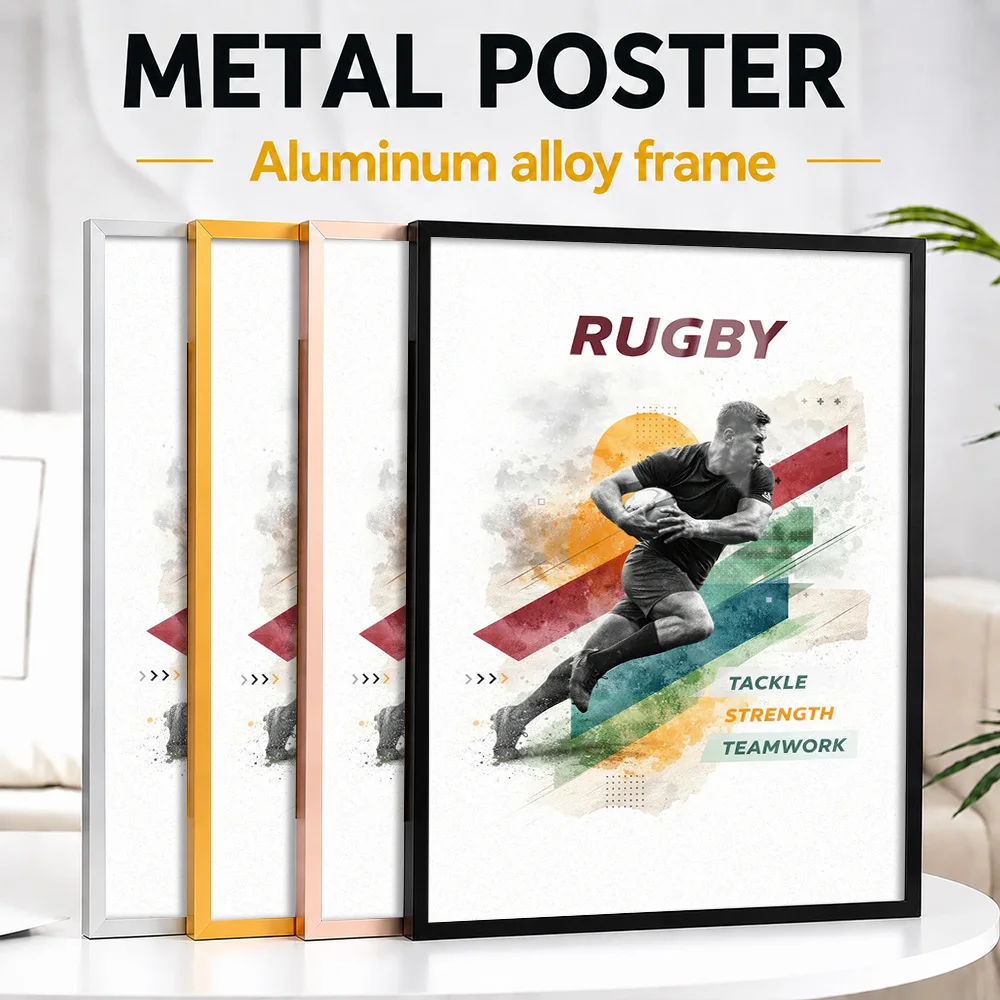 Rugby Player In Action Strength And Teamwork Framed Metal Print Customized Photo Energetic Motion Style Wall Art For Game Room