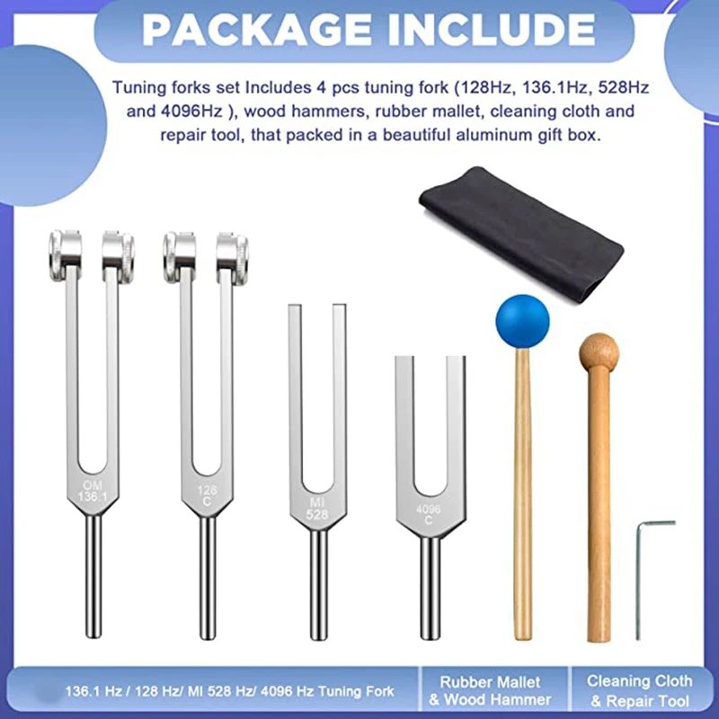 Spare Parts Tuning Fork Set 4 Piece Set For Healing Chakra Set Body Tuning Fork, Stress Relief, Beautifully Packaged