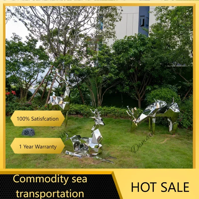 Stainless Steel Deer Sculpture for Landscape Garden City Culture Outdoor Animal Statue for Square Decor