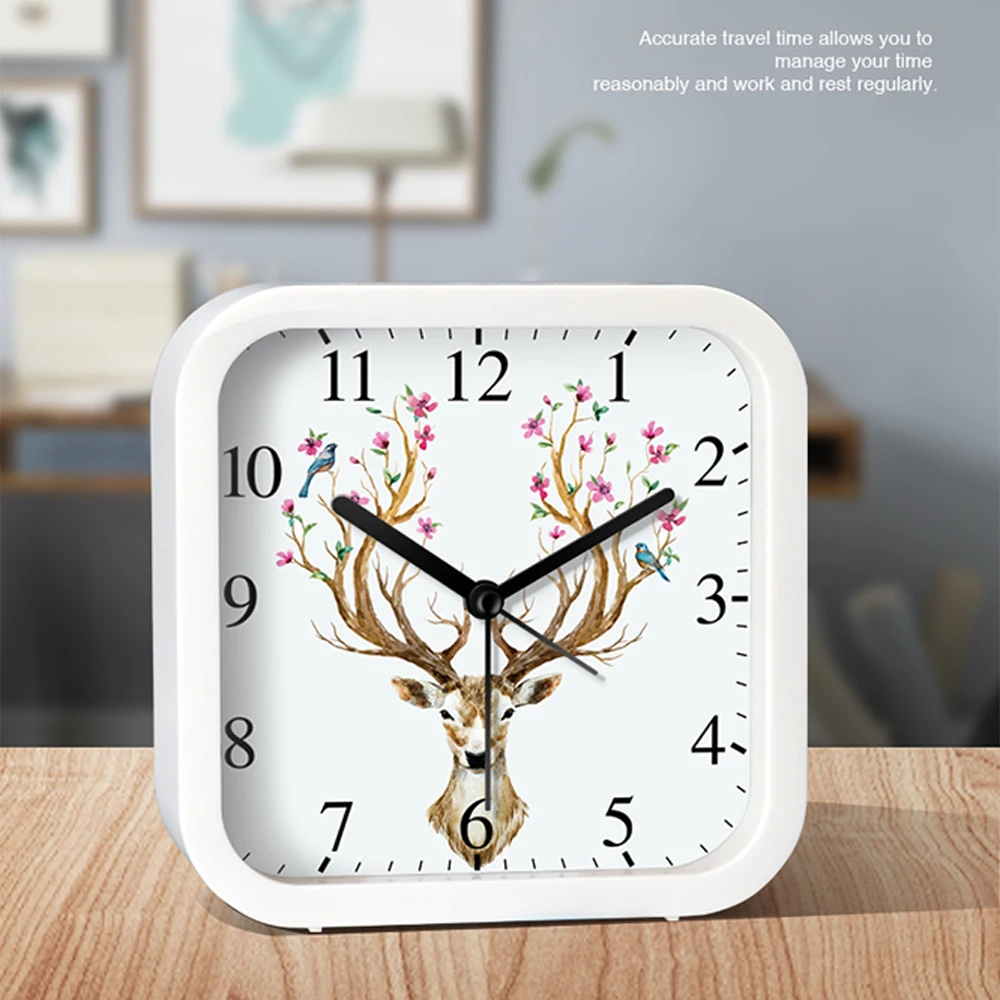 

Square Simple Alarm Clock Waking Up Children Plastic Frame Cartoon Animal Clock Tabletop Bedroom Study Decoration Learn Gift