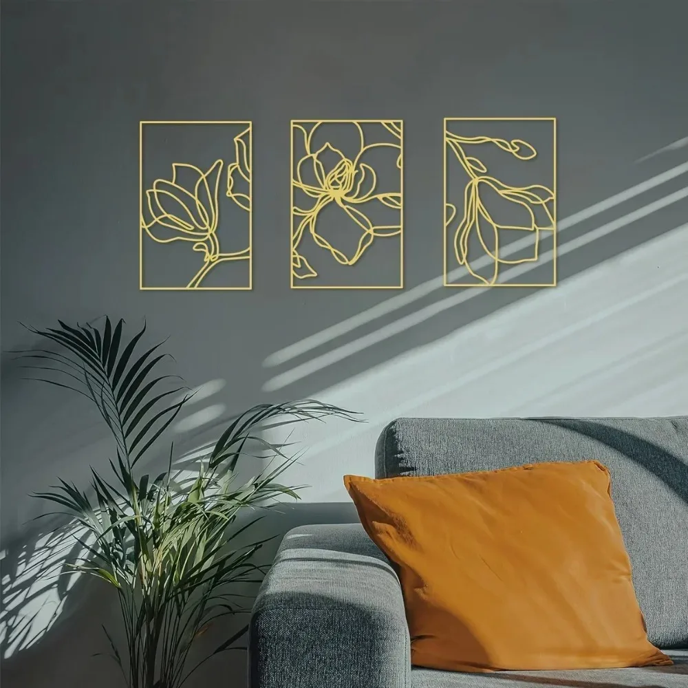 Metalowa sztuka ścienna Duże złote ramki dekoracyjne Elegancka grafika kwiatowa, stylowa metalowa dekoracja ścienna Idealna do unikalnych dekoracji ściennych