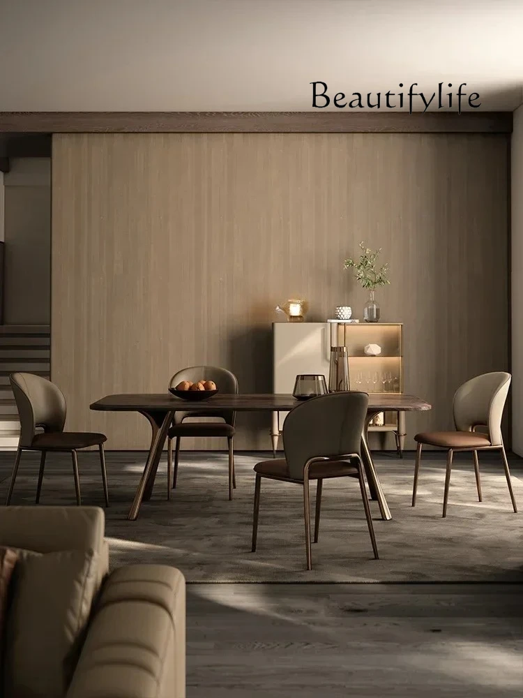 AA North America Black Walnut Wood Table Rectangular Villa New Chinese Style Light Luxury Dining Table