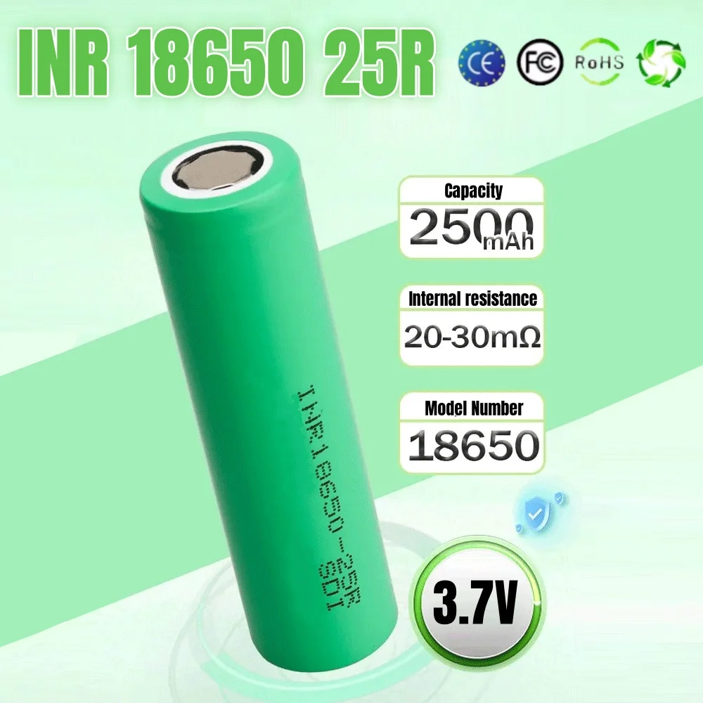🔥 3.7V 2500mah 18650 Battery For Samsung 25R INR 18650 20A Li-ion Battery Replacement External Battery+Charger view 2