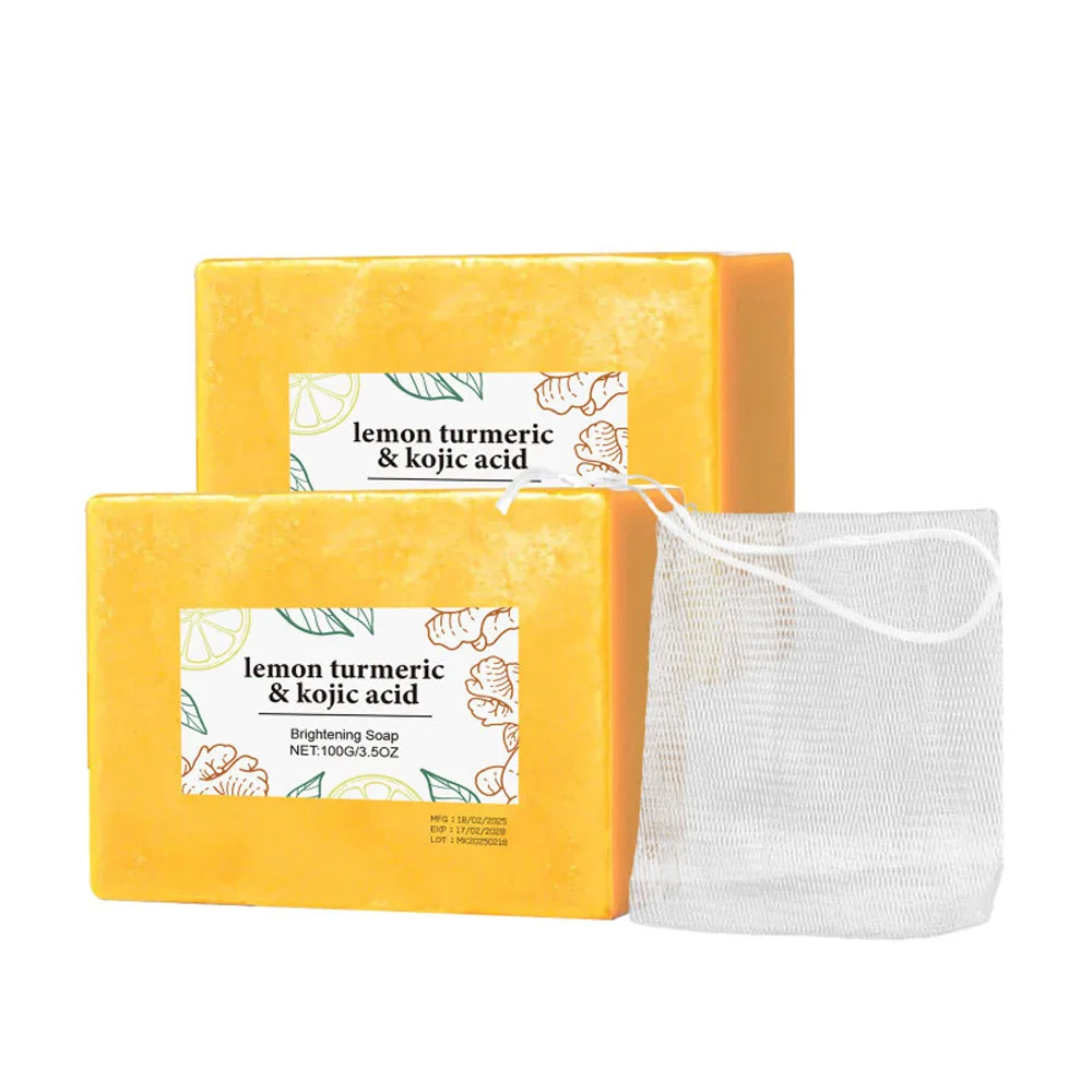 

200g Natural Lemon Turmeric & Kojic Acid Brightening Face Soap Bar for Glowing Skin, Oil Control & Gentle Exfoliation Cleanser