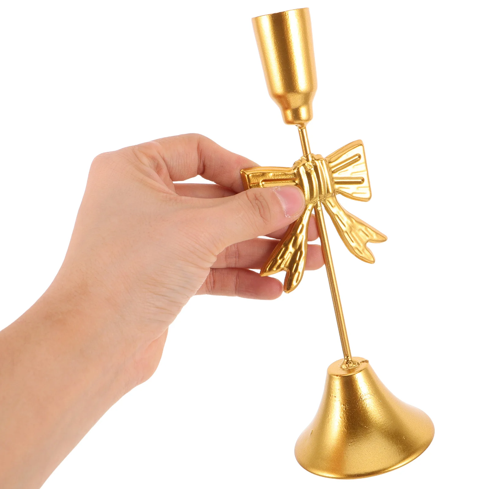 

2pcs Gold Bow Candlestick Holders Metal Tall Pillar Stand Vintage Christmas Decor For Table Mantel Wedding Party