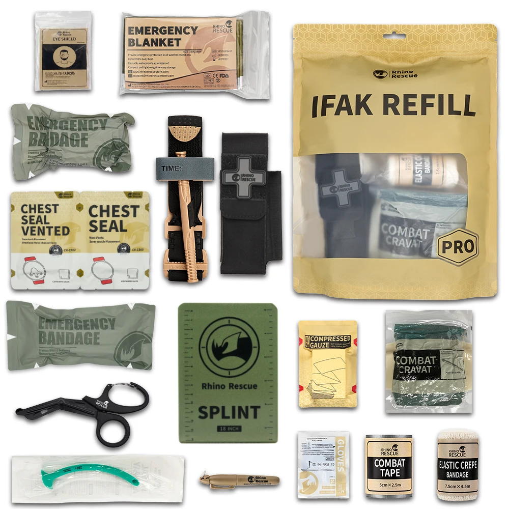 Rhino Rescue IFAK Kit di ricarica per traumi Survival Stop The Bleed Kit Bag 17PC Kit di ricarica per pronto soccorso