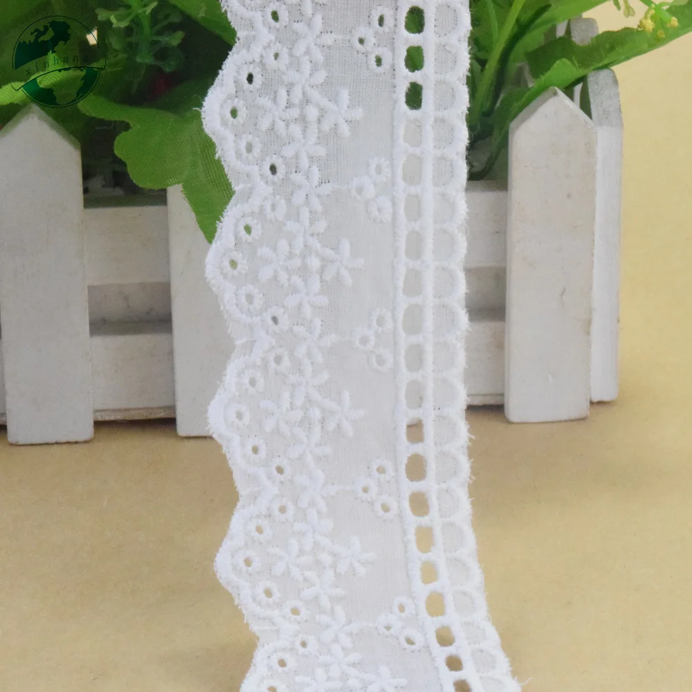 4.5cm Wide Embroidery White Lace 100% Cotton Fabric Sewing Ribbon Trim Wedding Dress DIY Dolls Colthes Curtain Accessories #4317