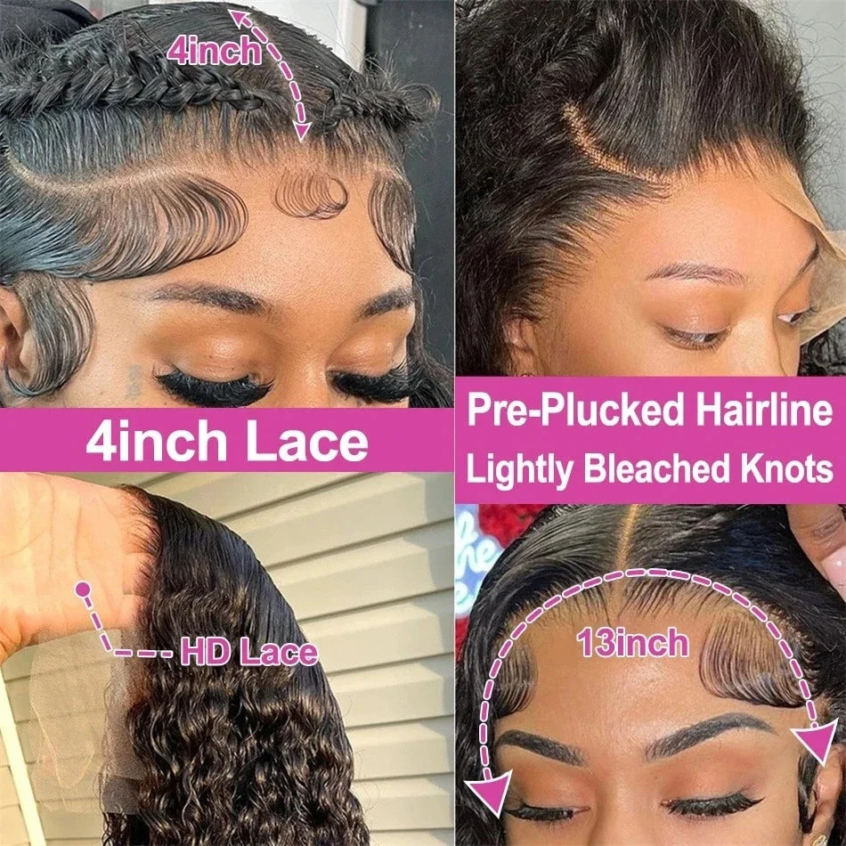 40-42 Inch Deep Wave Frontal Wig 13x4 13x6 HD Transparent Lace Front 250% Density Jerry Kinky Curly Pre Plucked Human Hair Wigs