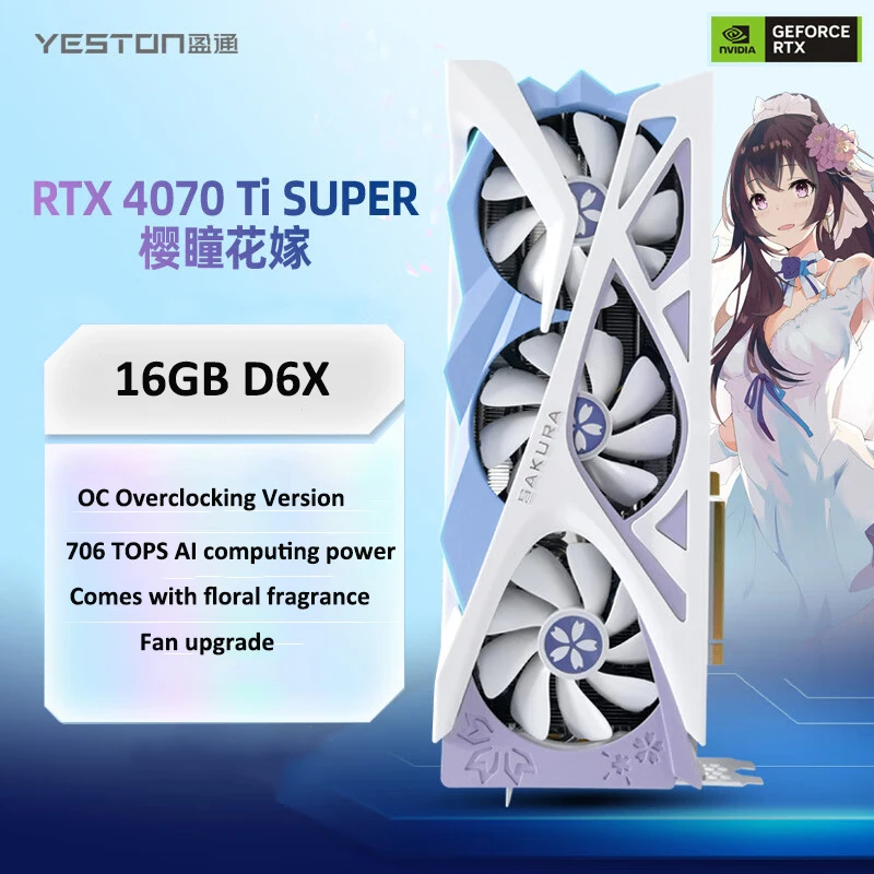 Yeston GeForce RTX 4070 Ti SUPER 16G D6X Sakura OC Graphics Card 16GB GDDR6X Video Card RTX4070 Ti SUPER Gaming GPU Sakura New