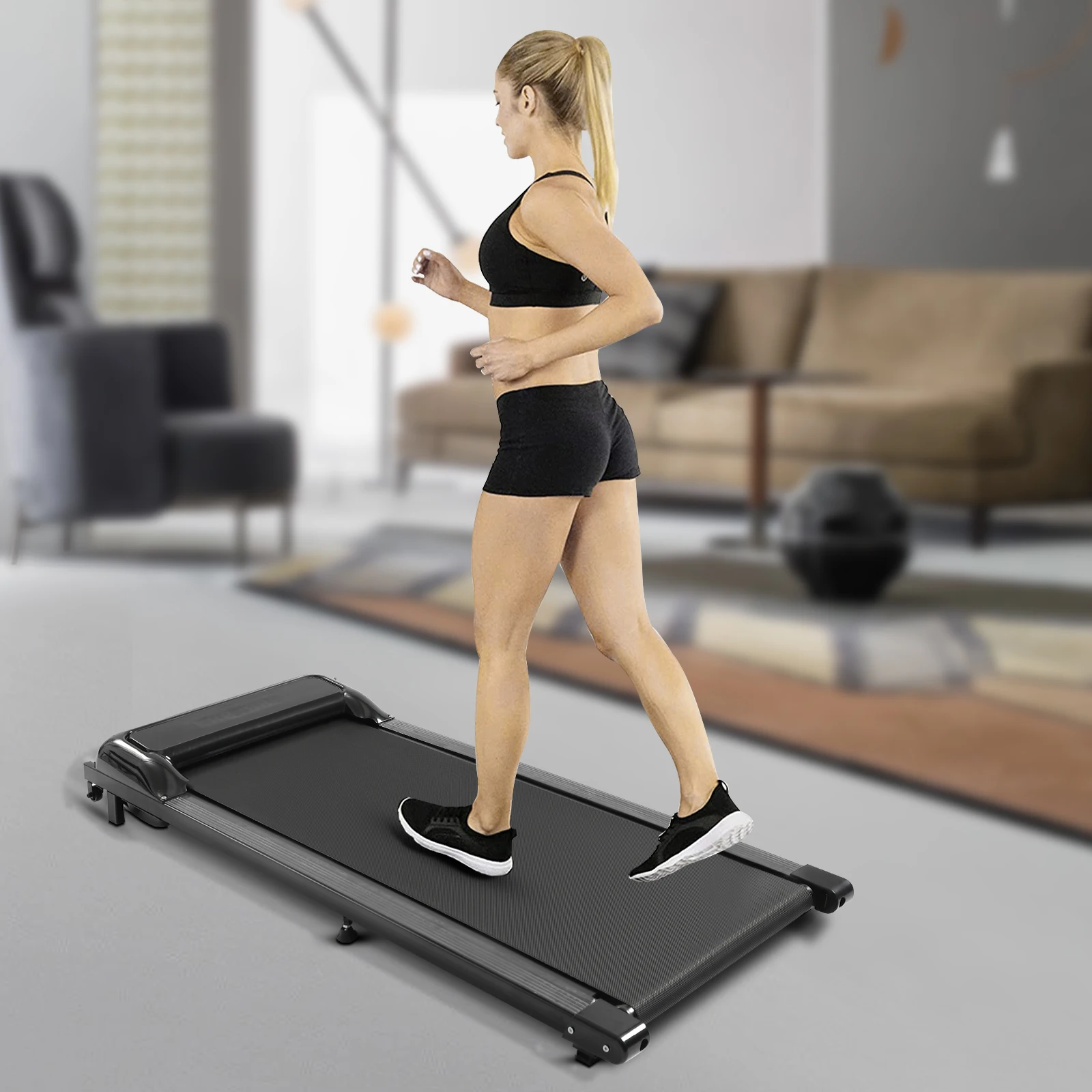 

2.25HP Black Under Desk Electric Treadmill W/ Remote Control & LED Display Installation-Free Walking Jogging Less Noise for Home