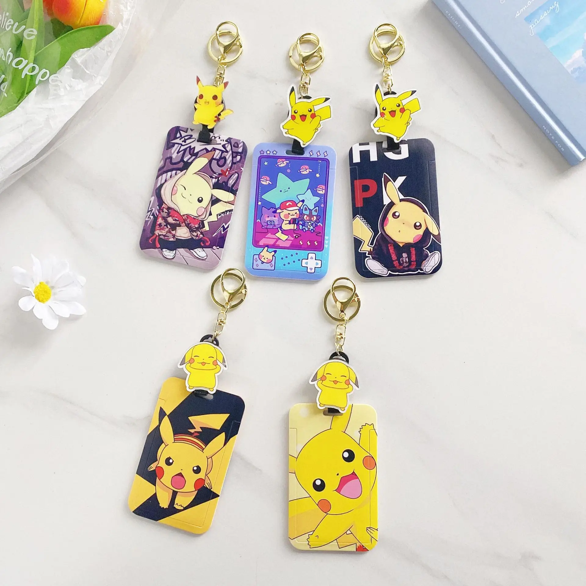 Pokemon Cartoon Pikachu Card Holder Keychain Pendant Nurse Badge Kids Id Card Clip Students Meal Card Cover