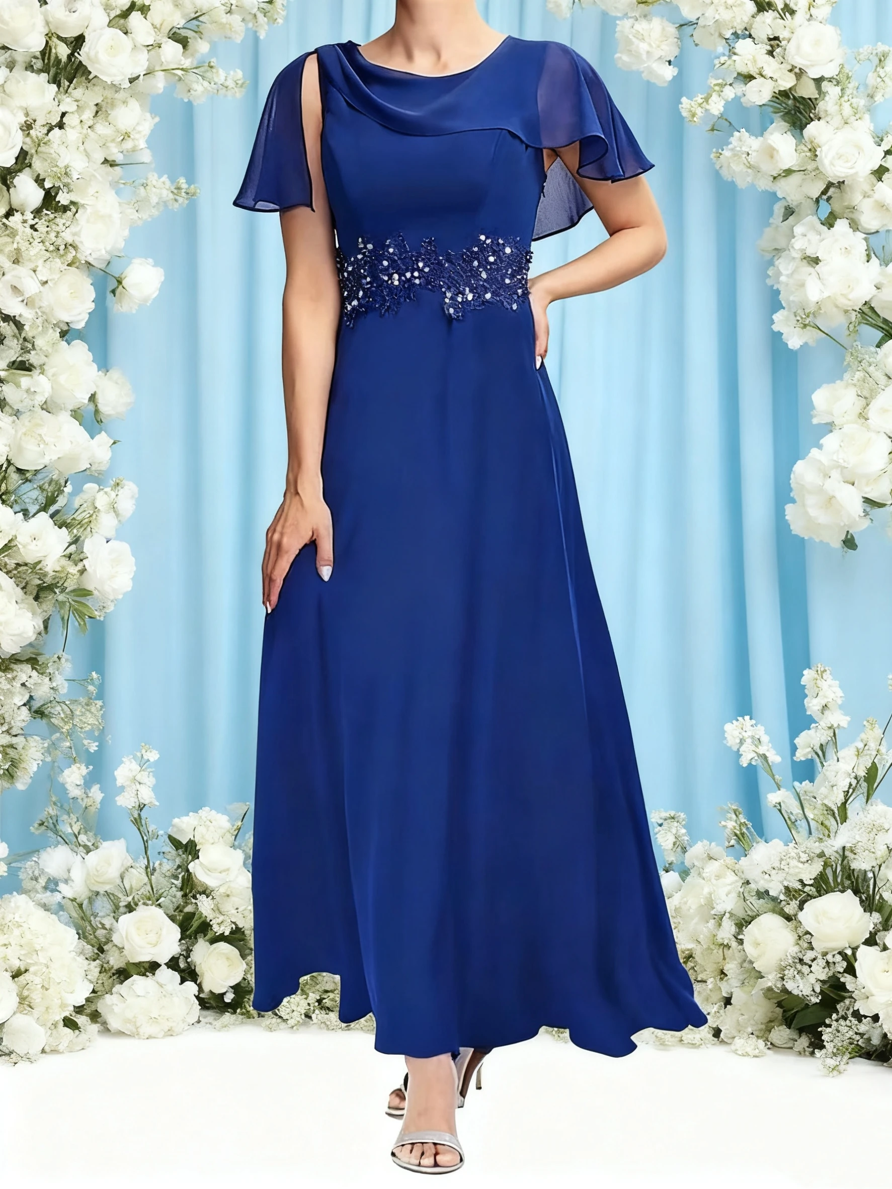 

Lace Applique Mother of The Bride Dresses for Wedding Short Sleeves Wedding Guest Dresses for Women