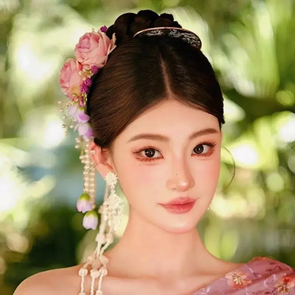 

Vintage Sweet Flower Hair Comb Pearl Tassel Thailand Flower Hairpin Ethnic Style Side Clip Wedding Bride Accessories Girls
