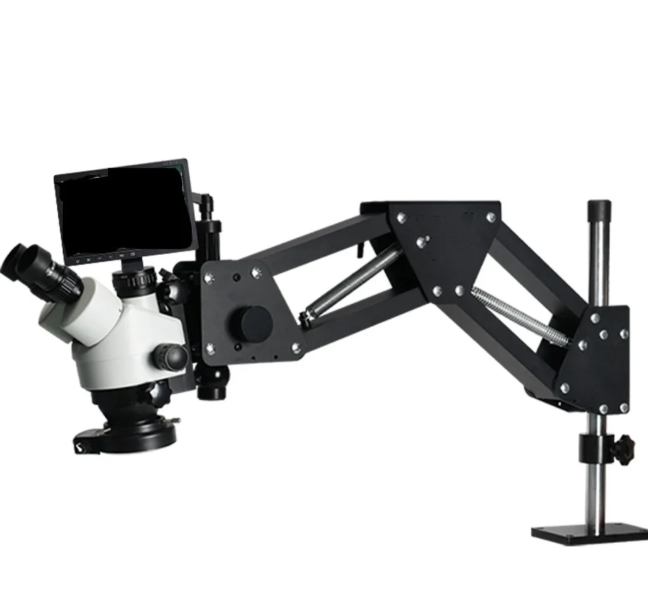 10inch 2K Resolution LED Illumination 7X-45X Zoom Stereo Trinocular Microscope Digital Monitor Jewelry Microscope Spring Bracket