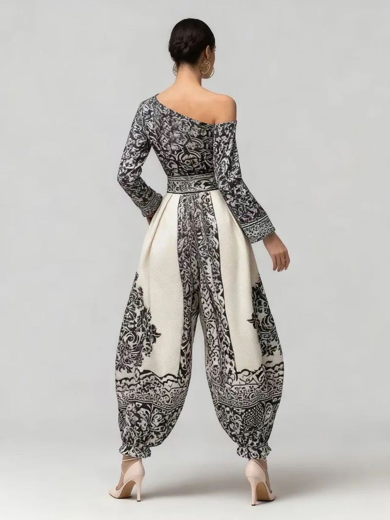 KEXU Fashion Cargo Gedruckt Asymmetrische Off Schulter Overall Hohe Taille Slim Fit Frauen Casual Straße Overall