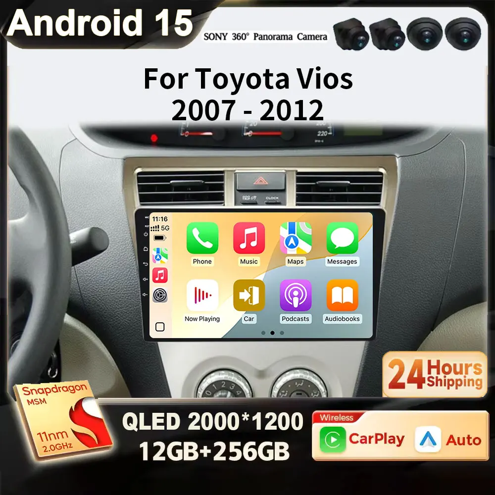 

Для Toyota Vios Yaris 2007 2008-2012 Android 15 2K QLED Carplay 2 din Автомобильный мультимедийный плеер Авто стерео радио GPS DSP авторадио