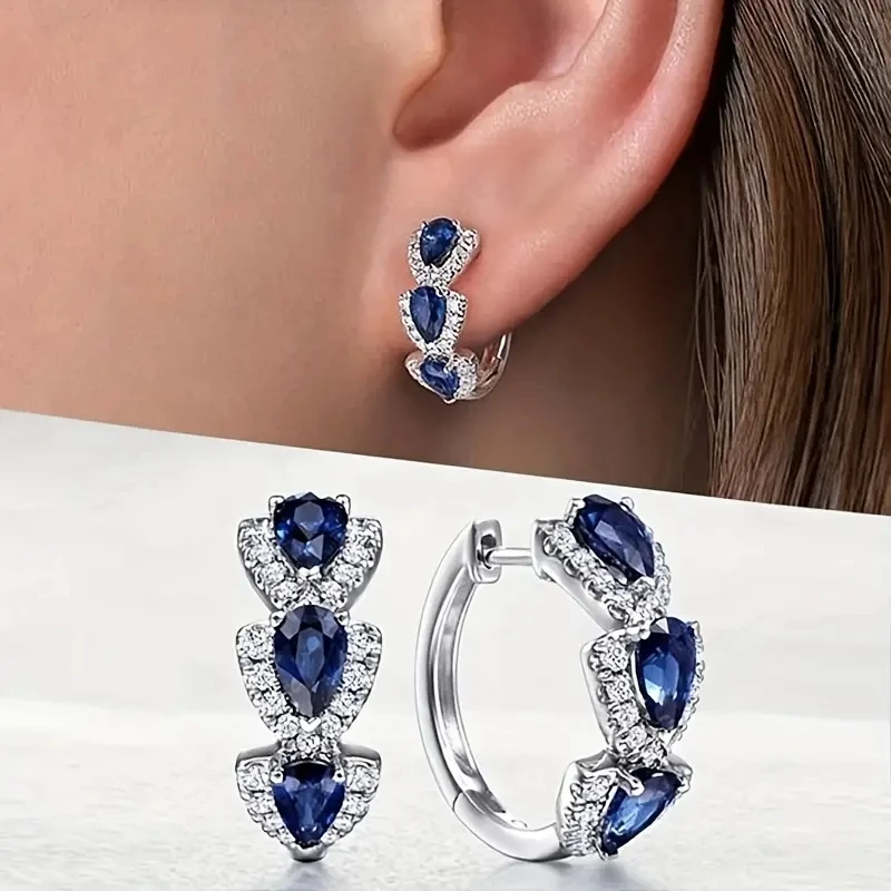 Dazzling Shiny Synthetic Gemstone Hoop Earrings - Fashion-Forward Elegant Style for Banquets & Parties - A Perfect