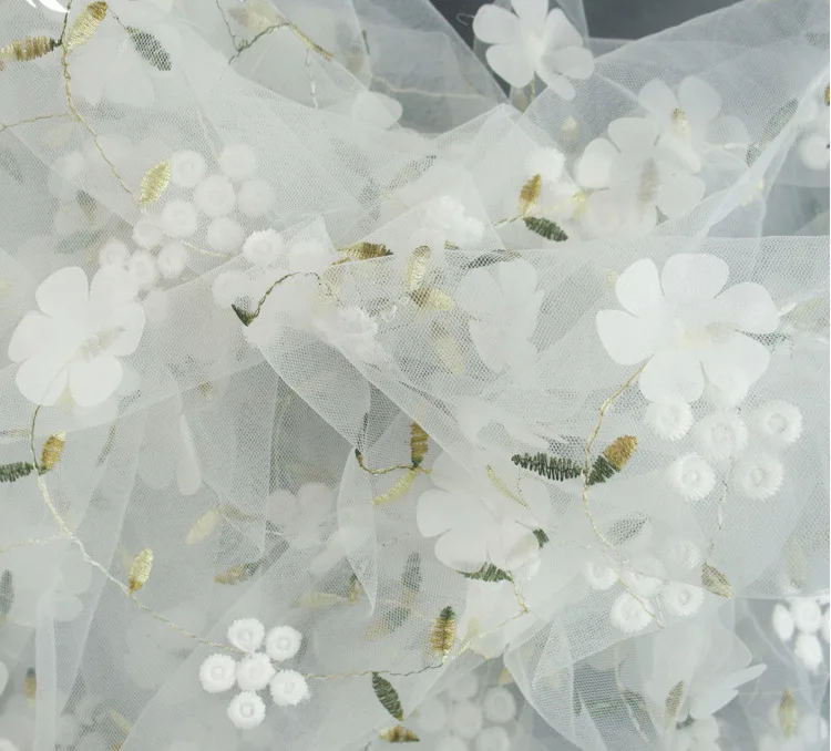 3/5/10yard 3D Mesh Fabric Floral Embroidered Lace Tulle Women\'s clothing Fabric By Yard