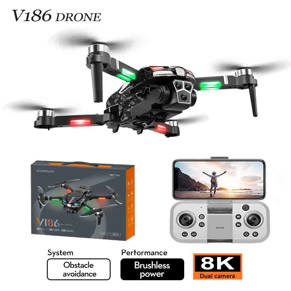 

V186 Mini Drone 8K Professional 20km FPV Dron with 4k Camera Quadcopter RC Helicopter Obstacle Avoidance Remote Control Aircraft