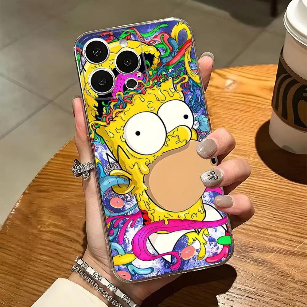 Zabawne etui na telefon Homer Simpson do iPhone\'a 15 Pro Max 14 Plus 11 12 Mini 13 Pro 7 8 X XR XS SE Przezroczysta tylna obudowa