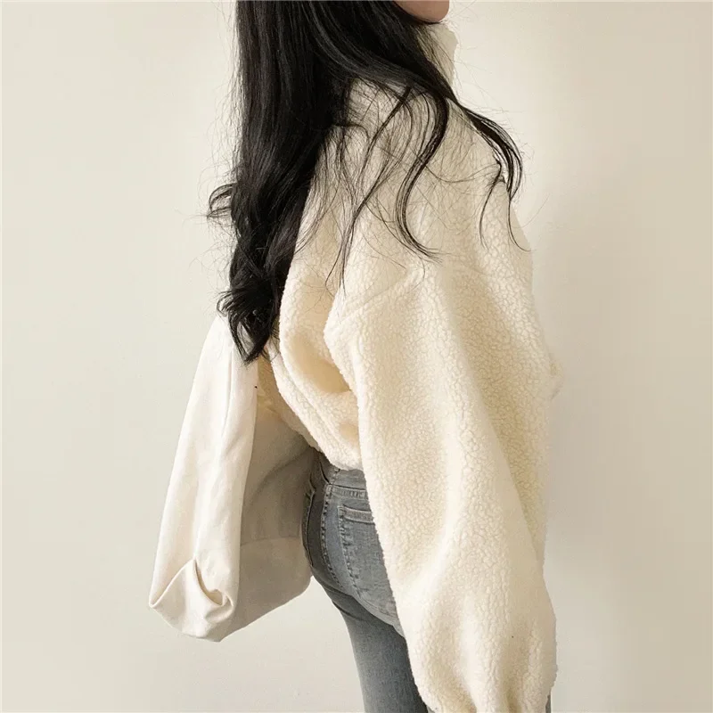 Autumn Winter Zip Up Hoodie Korean Style Zipper Jacket Women Office Lady Sweatshirts New Fashion Loose Fit Warm Hoodies Coat Y2k